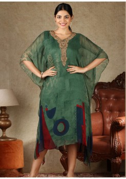 Green Georgette Chiffon Kaftan Kurti 